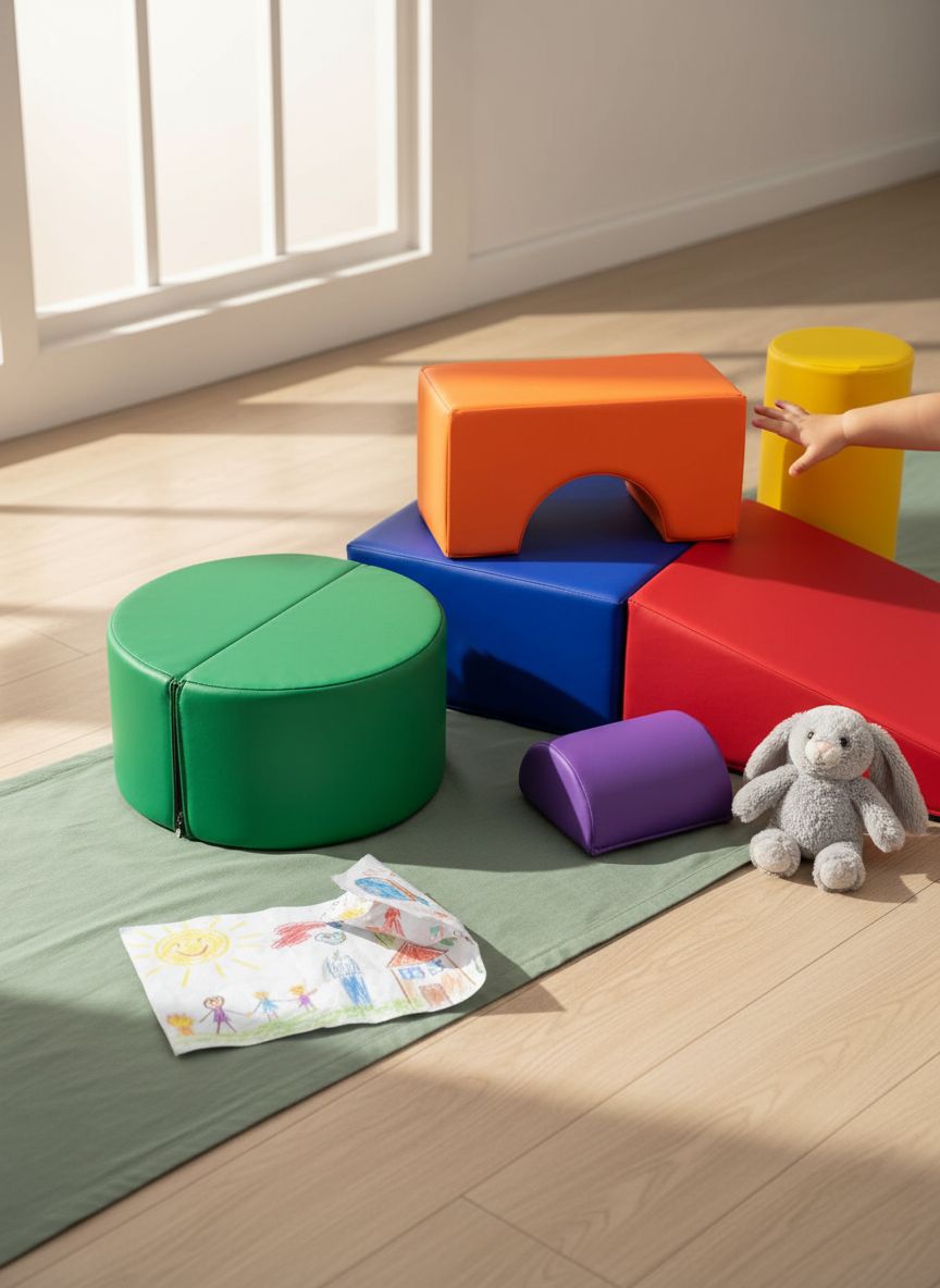 Soft foam climbing playset in assorted colors with stacking blocks and ramps for toddler gross motor play — view 3