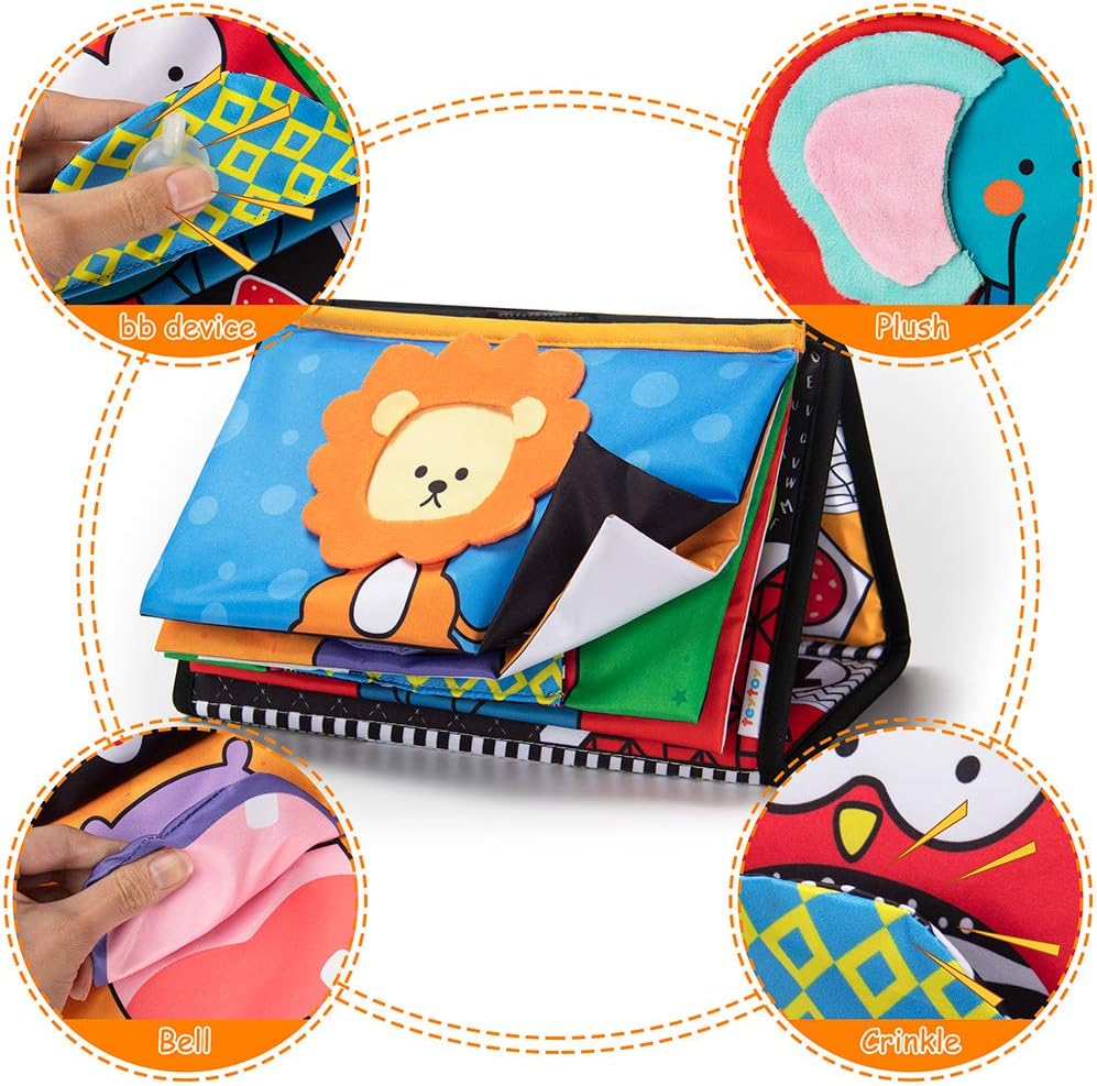 High contrast black and white tummy time sensory toy with crinkle cloth book and teether attachments for newborn visual development — view 2