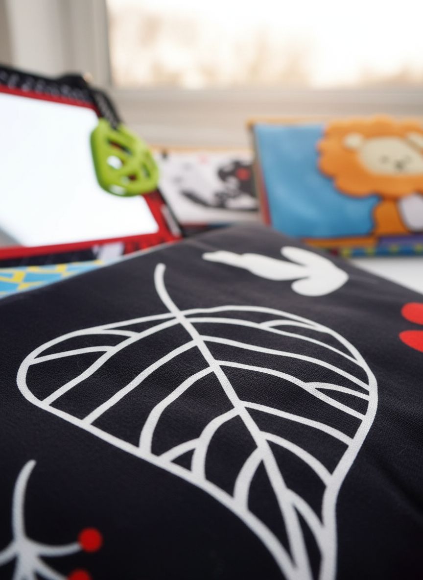 High contrast black and white tummy time sensory toy with crinkle cloth book and teether attachments for newborn visual development — view 4
