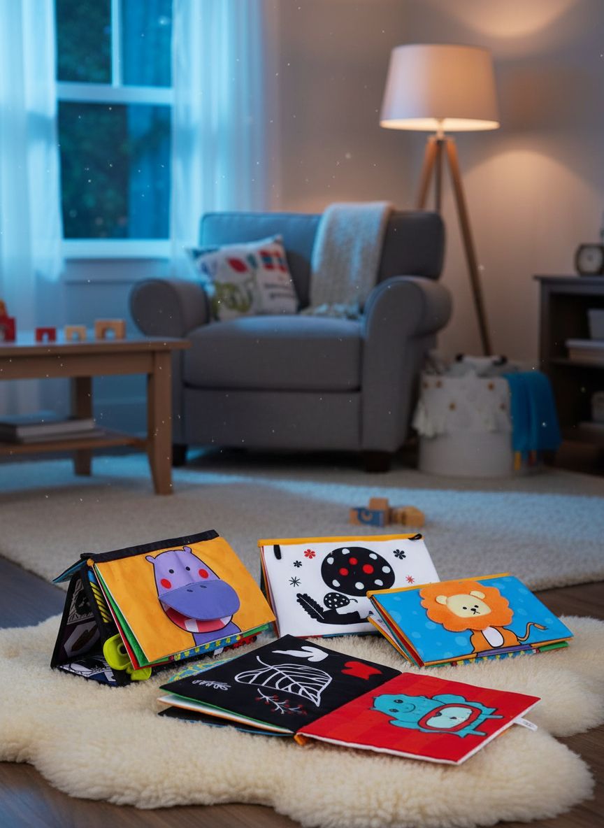 High contrast black and white tummy time sensory toy with crinkle cloth book and teether attachments for newborn visual development — view 4