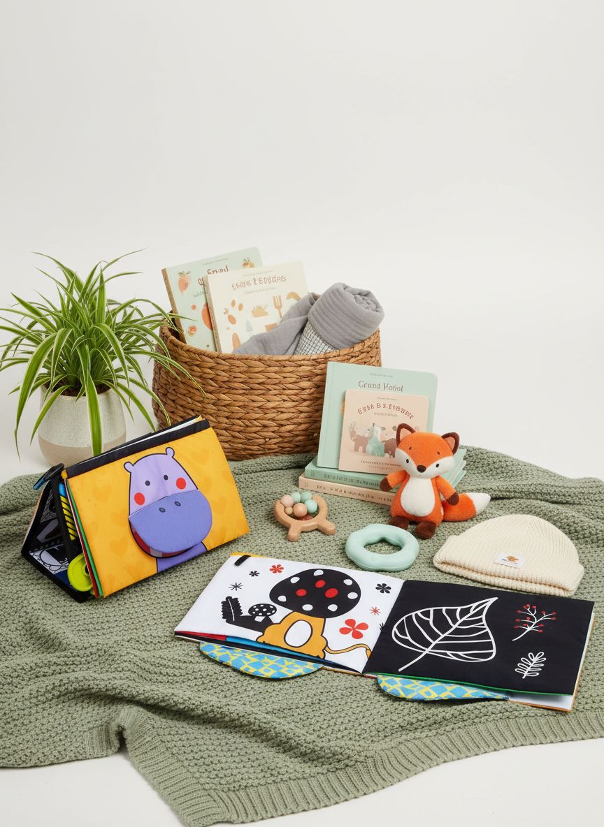 High contrast black and white tummy time sensory toy with crinkle cloth book and teether attachments for newborn visual development — view 5a