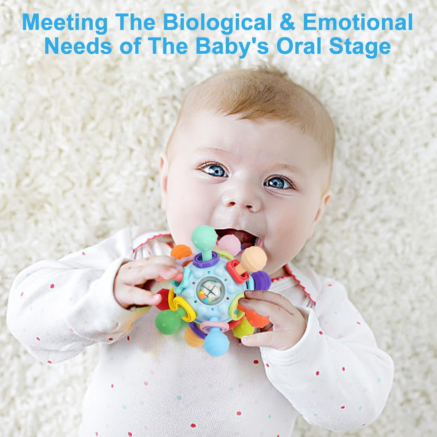 Soft pastel Montessori sensory teething toy with textured silicone surfaces for infant tactile exploration — side
