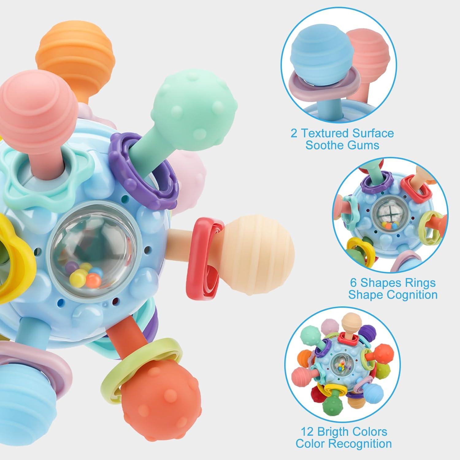 Soft pastel Montessori sensory teething toy with textured silicone surfaces for infant tactile exploration — back
