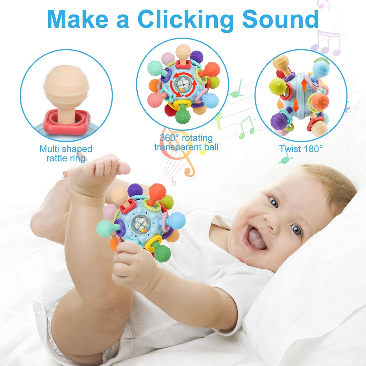 Soft pastel Montessori sensory teething toy with textured silicone surfaces for infant tactile exploration — detail