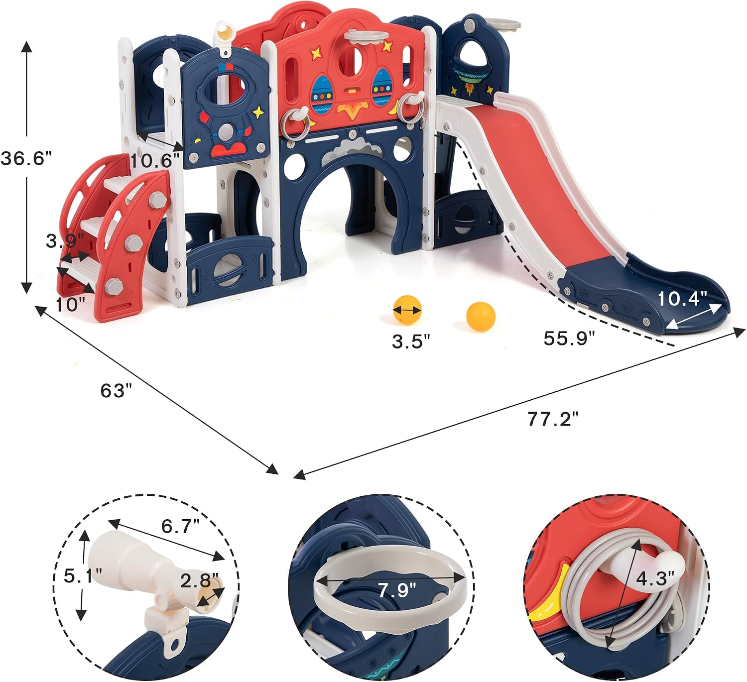 Blue castle amusement playground playhouse with slide and climbing features for toddlers — detail