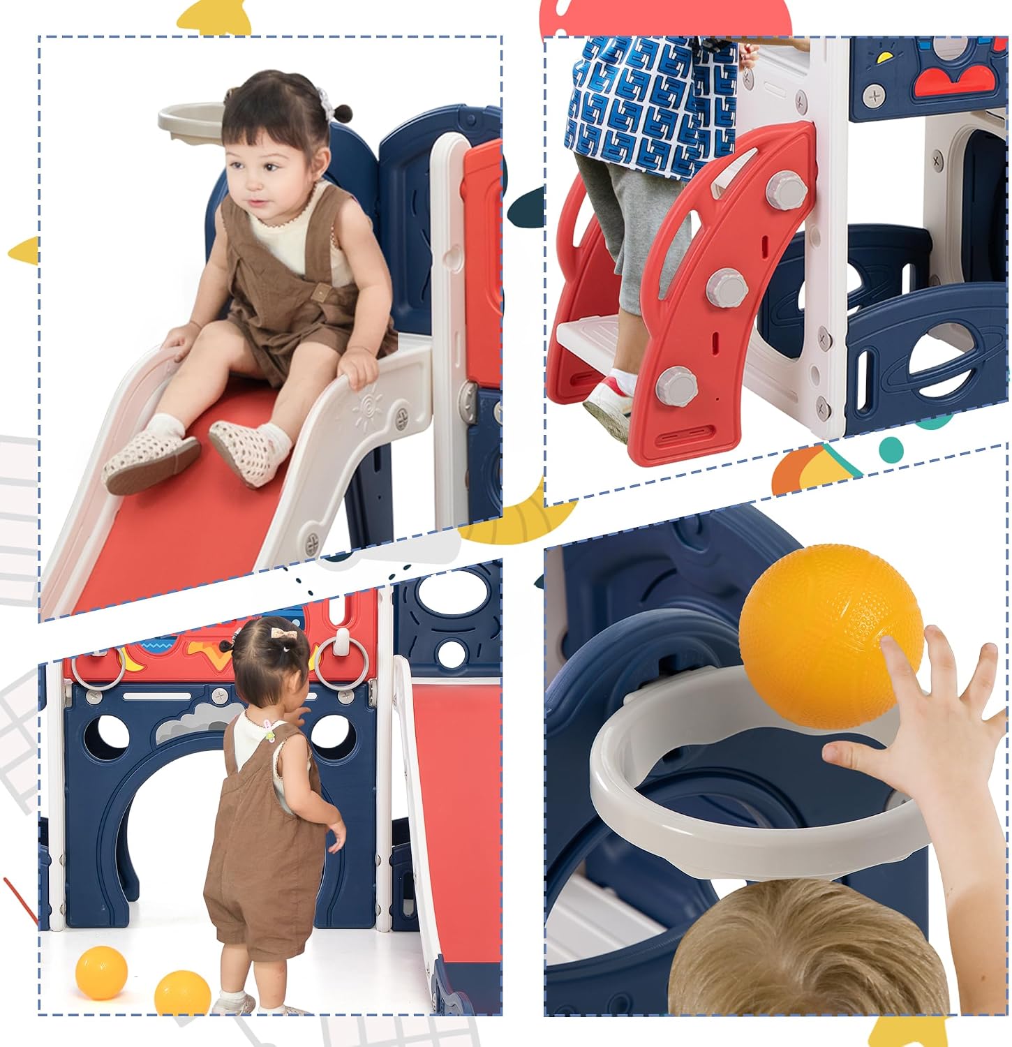 Blue castle amusement playground playhouse with slide and climbing features for toddlers — view 4