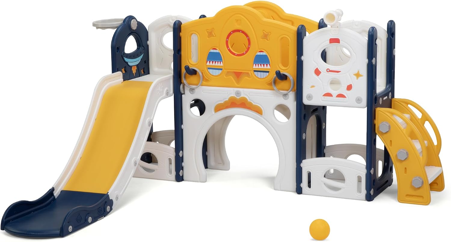 Blue castle amusement playground playhouse with slide and climbing features for toddlers — view 7a