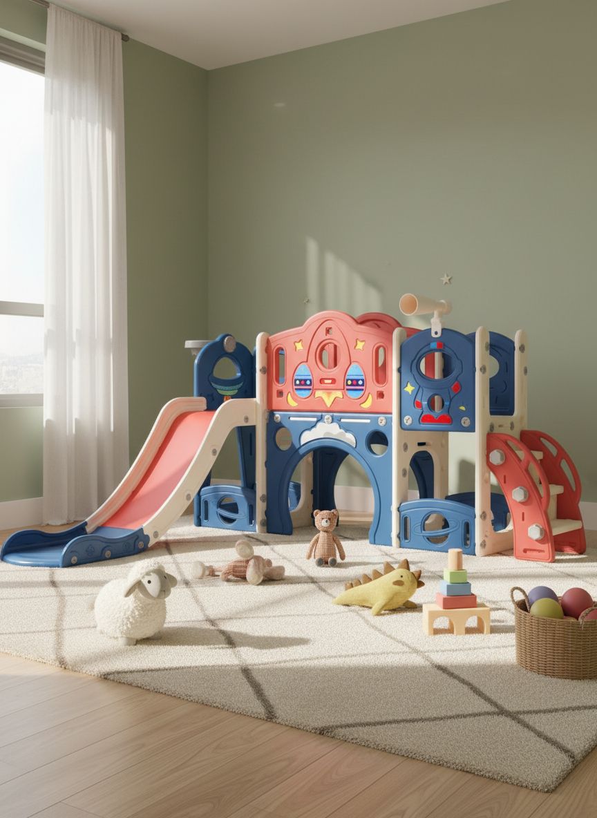 Blue castle amusement playground playhouse with slide and climbing features for toddlers — view 2