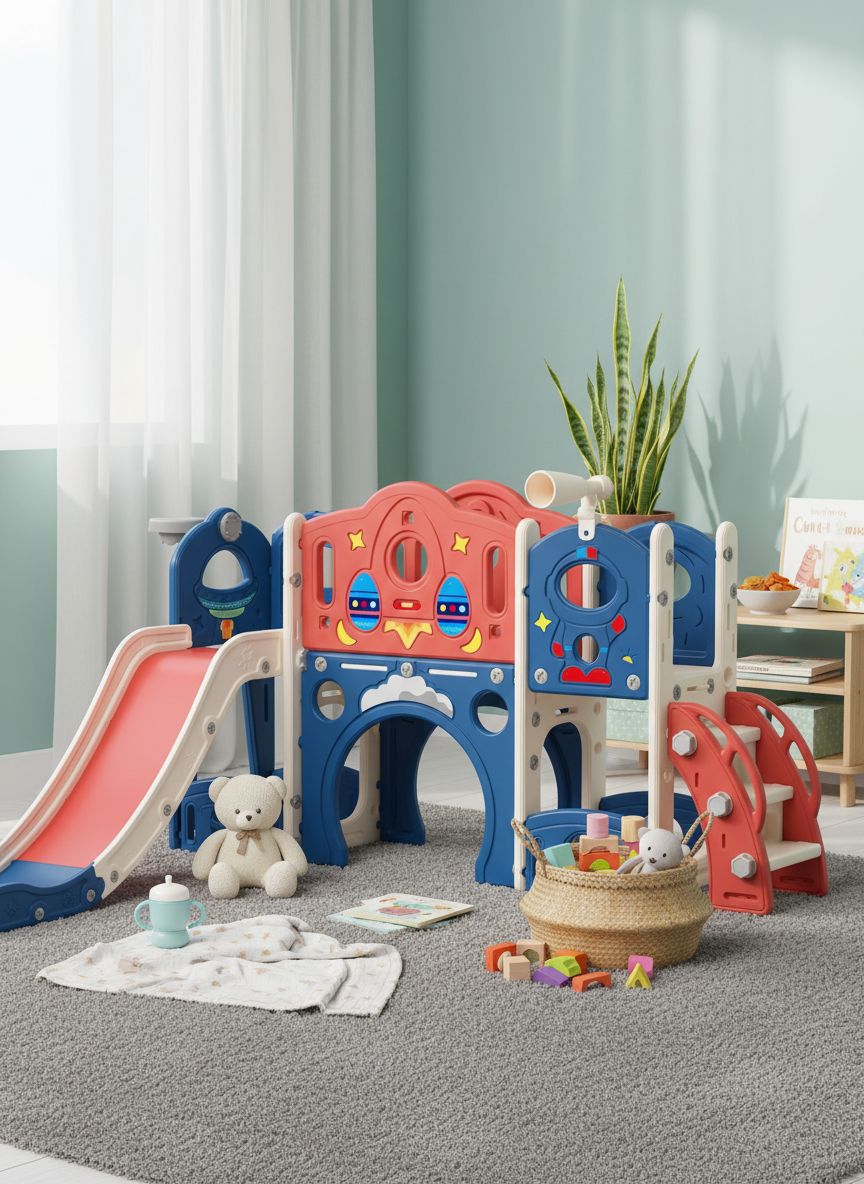 Blue castle amusement playground playhouse with slide and climbing features for toddlers — view 5a