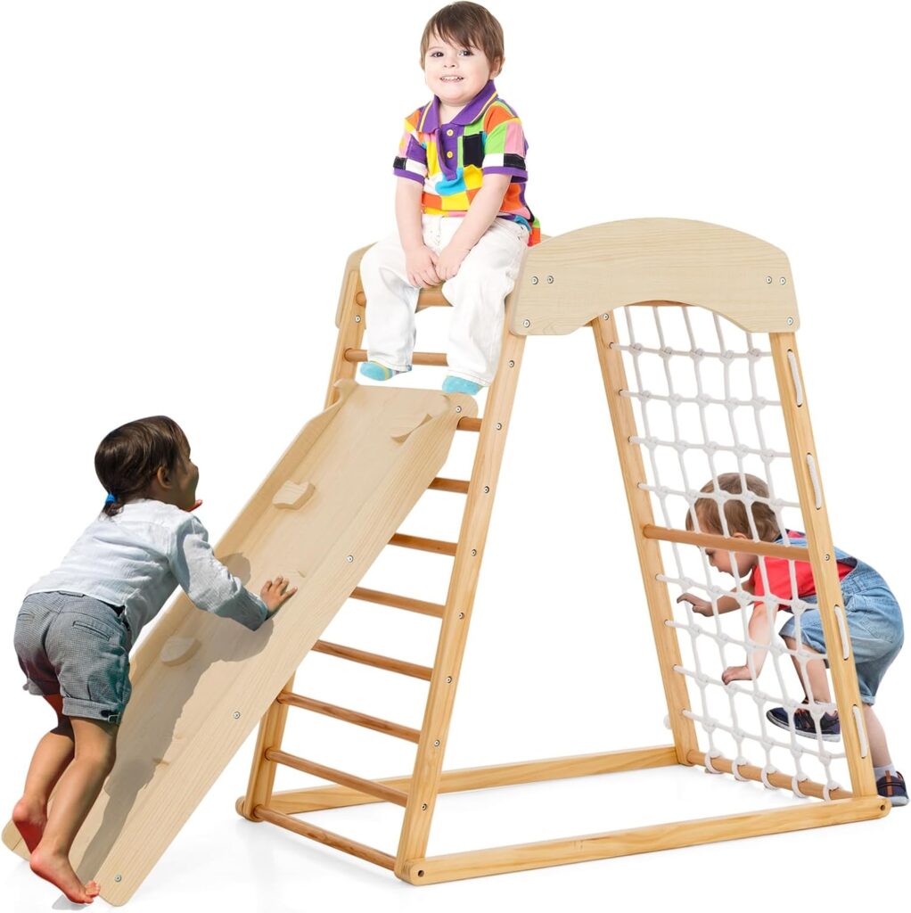 6-in-1 Wooden Climbing Gym for Toddlers 2-6 Years
