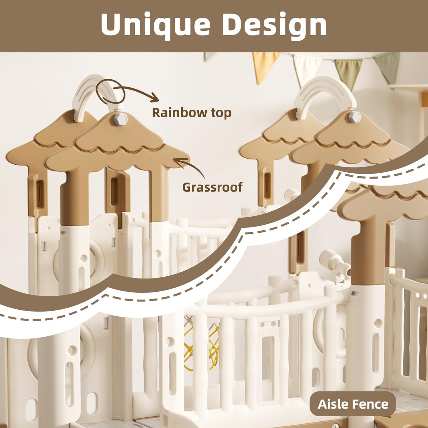 Brown 9-in-1 toddler slide playset with double climbers, basketball hoop, and tunnel for indoor outdoor play — back