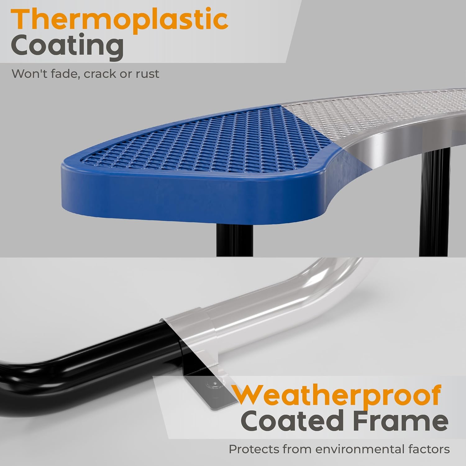 Blue round metal picnic table for kids with umbrella hole and adjustable seating — view 5