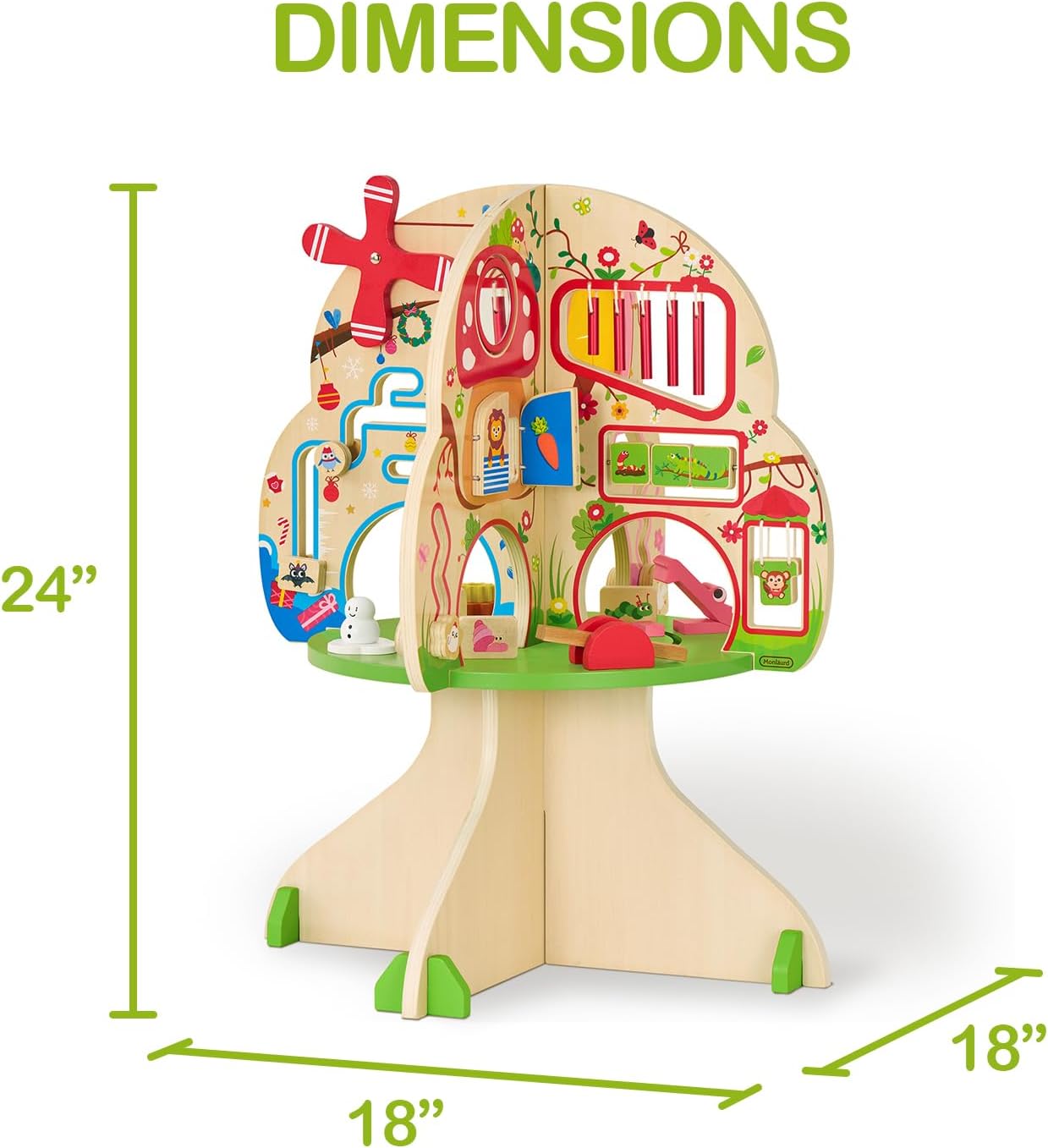 Natural wooden activity cube with colorful seasonal learning tiles and tactile sensory elements for toddler fine motor play — view 3