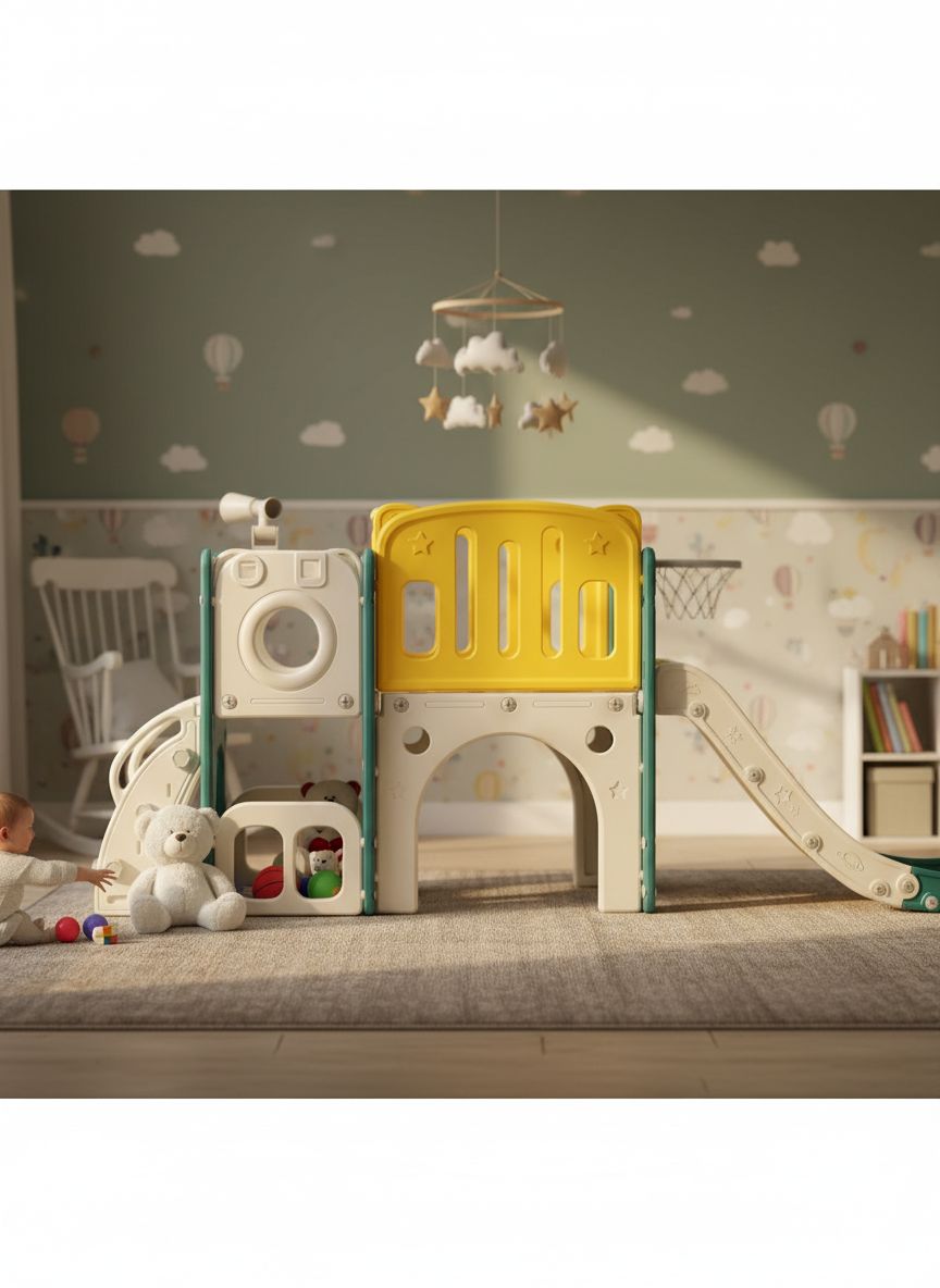 8-in-1 toddler climber and slide playset with integrated basketball hoop and activity features — view 3