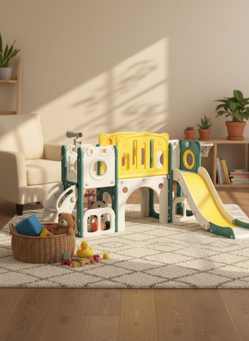 8-in-1 toddler climber and slide playset with integrated basketball hoop and activity features — view 4