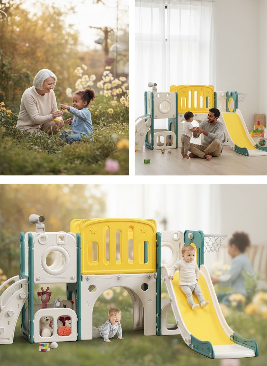 8-in-1 toddler climber and slide playset with integrated basketball hoop and activity features — view 6
