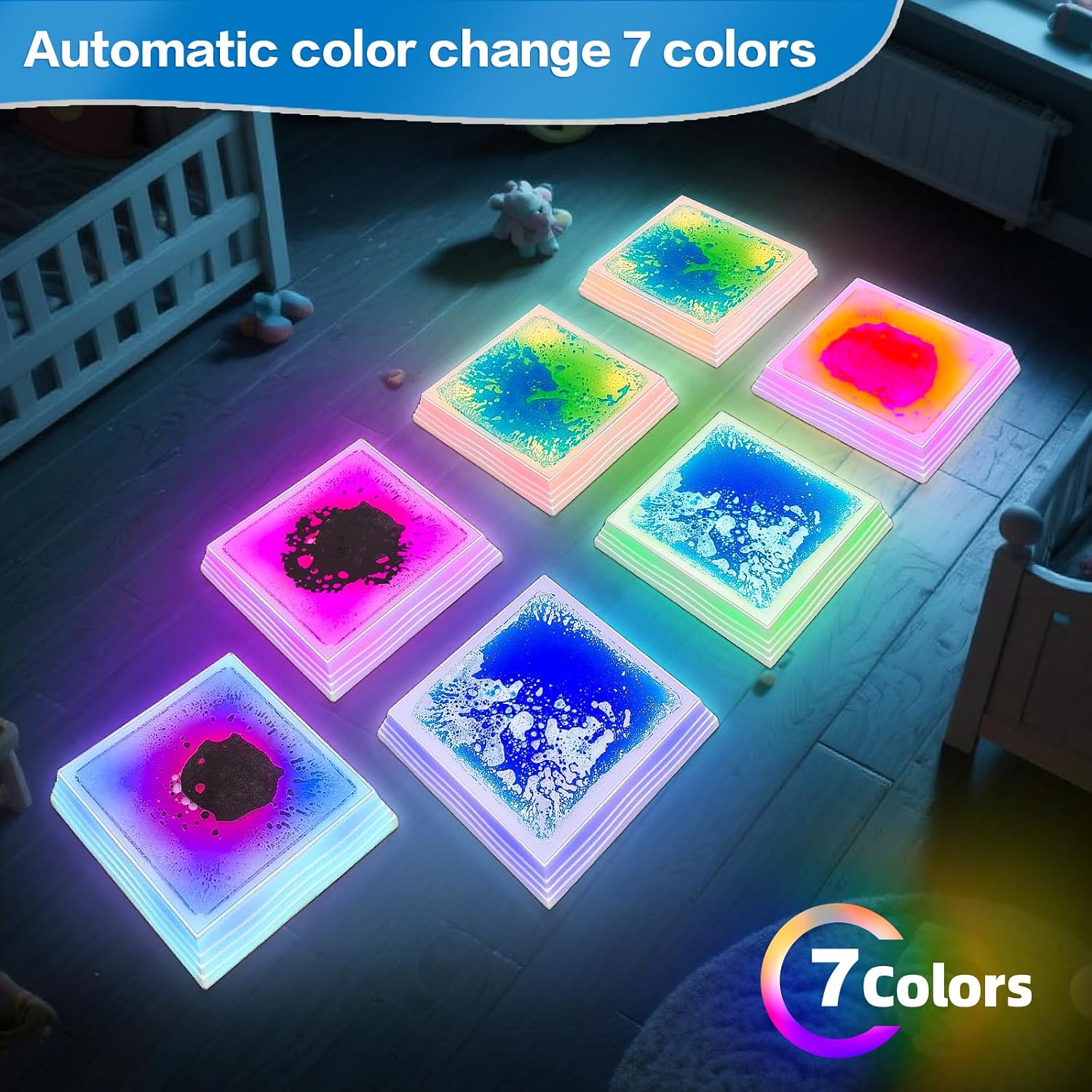 Light-up sensory floor tile in blue LED color with liquid center and non-slip bottom — view 3
