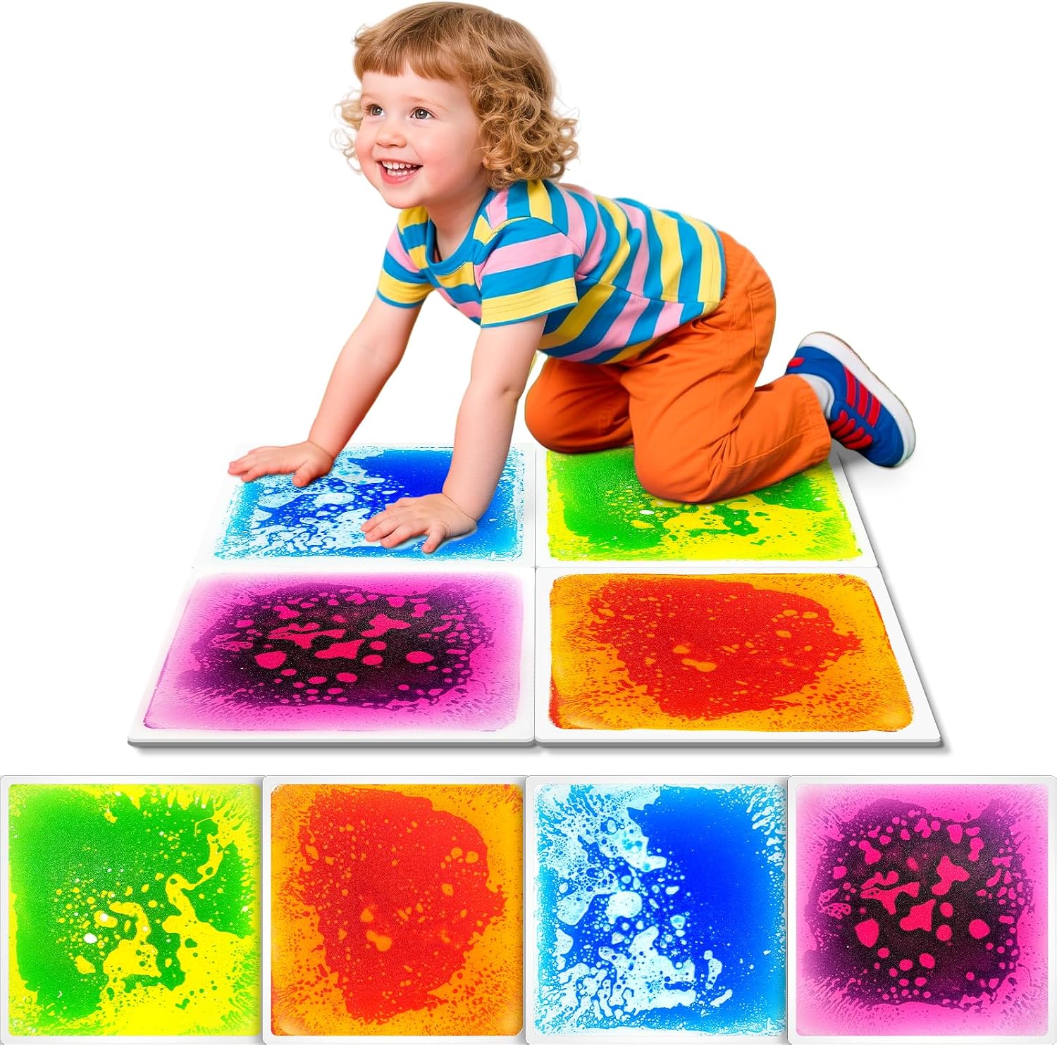 Light-up sensory floor tile in blue LED color with liquid center and non-slip bottom — view 5
