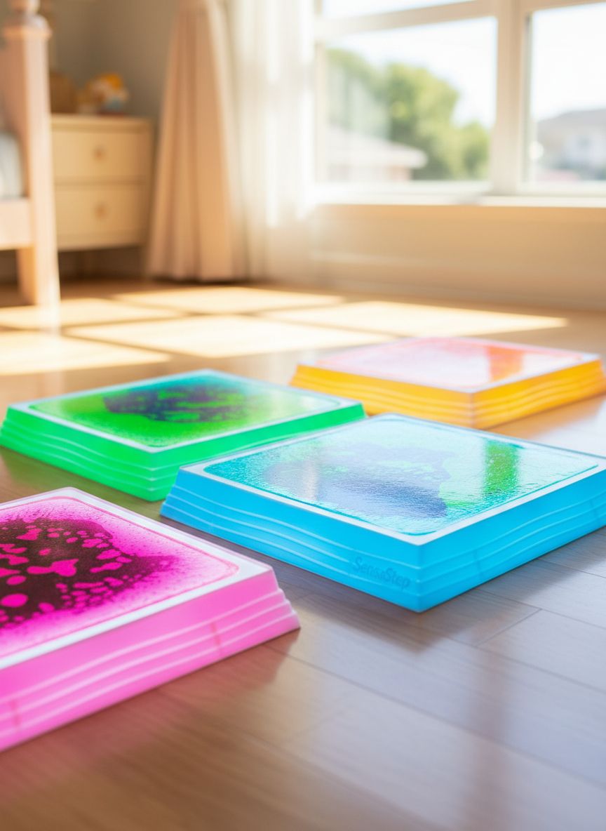 Light-up sensory floor tile in blue LED color with liquid center and non-slip bottom — view 4