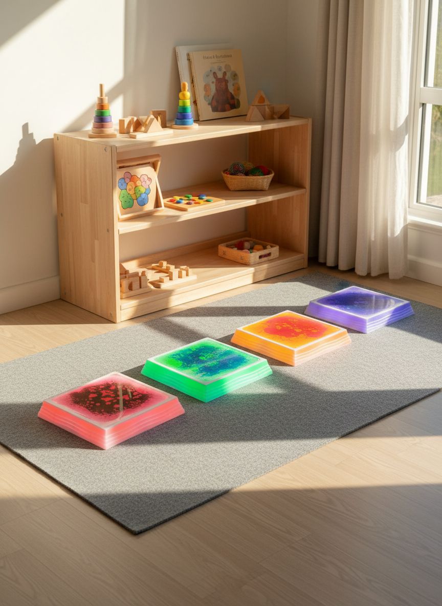 Light-up sensory floor tile in blue LED color with liquid center and non-slip bottom — view 4