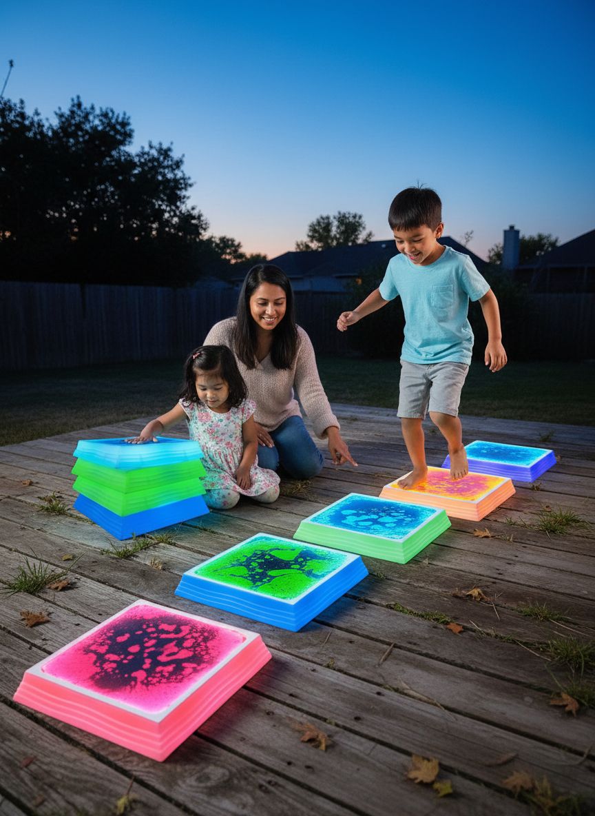 Light-up sensory floor tile in blue LED color with liquid center and non-slip bottom — view 6
