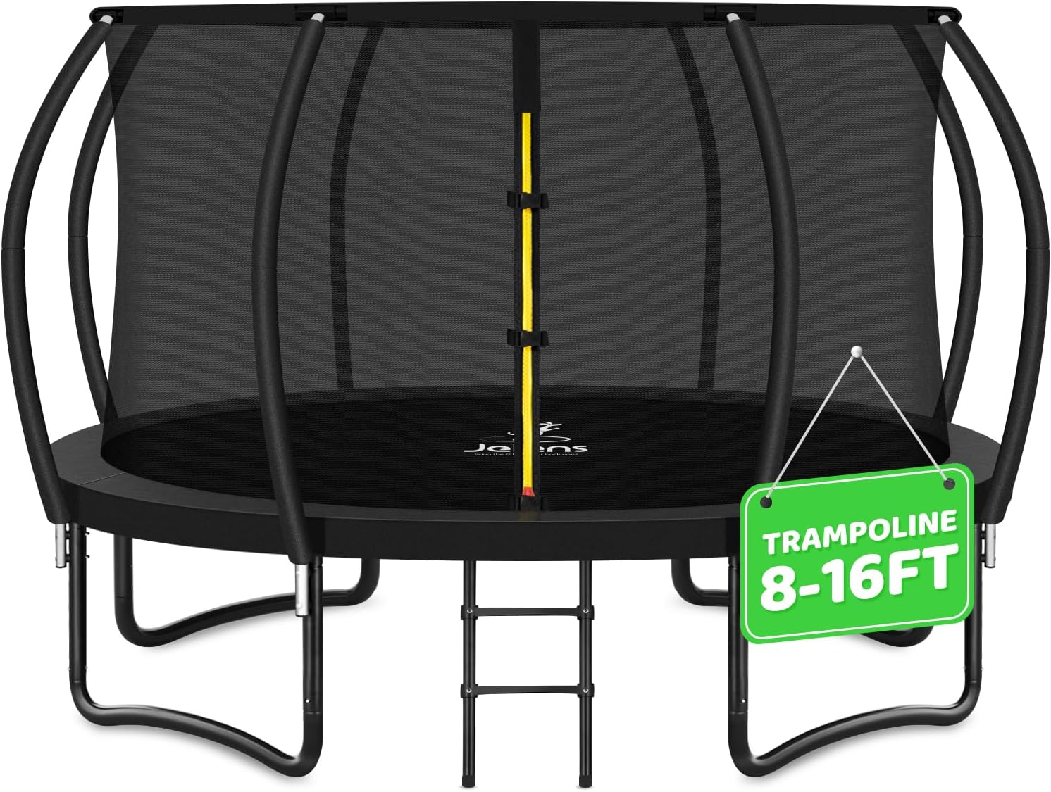 8-foot outdoor trampoline with black safety enclosure net and metal frame โ view 1