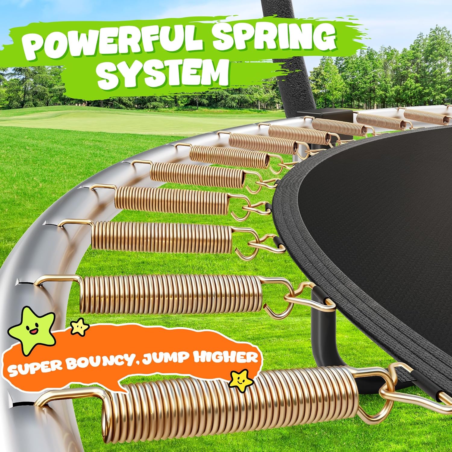 8-foot outdoor trampoline with black safety enclosure net and metal frame โ view 3