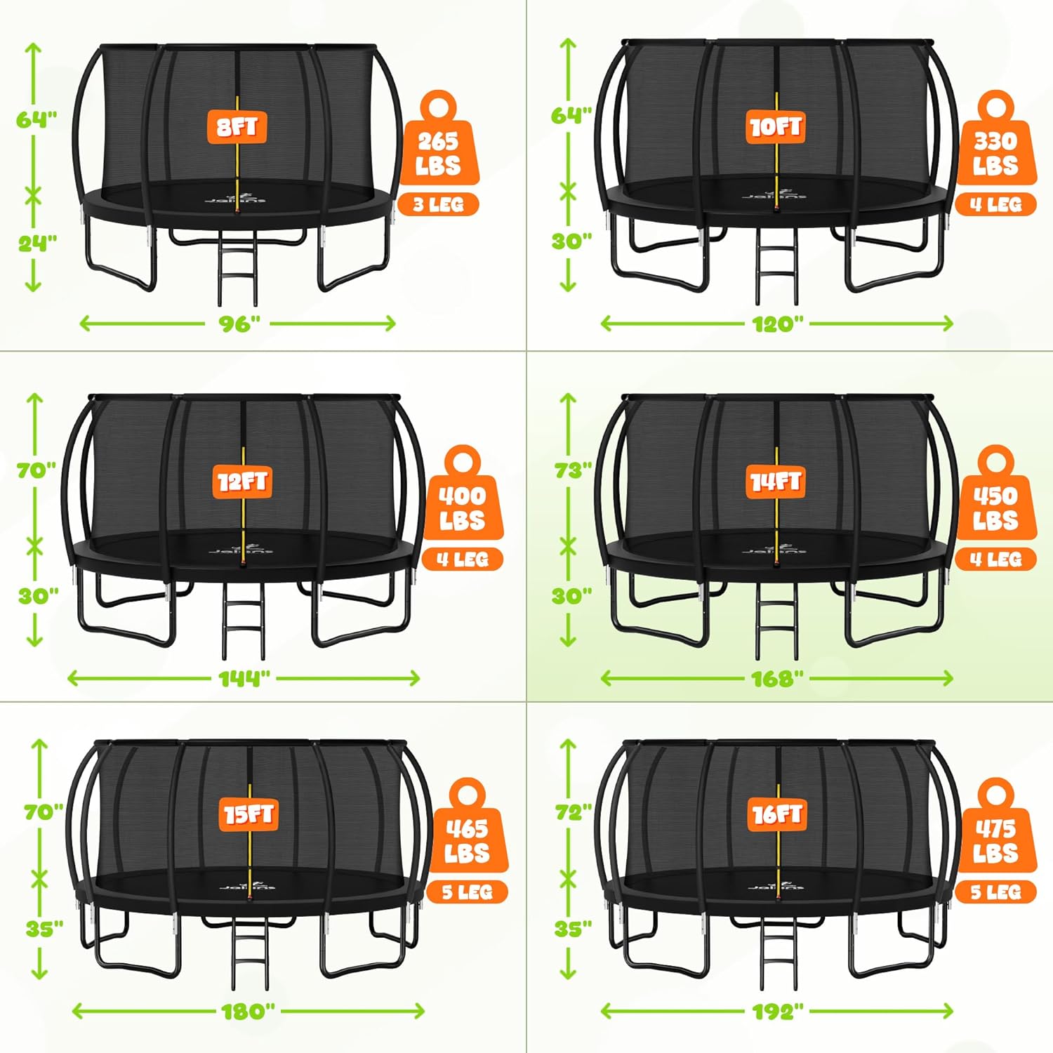 8-foot outdoor trampoline with black safety enclosure net and metal frame โ view 5