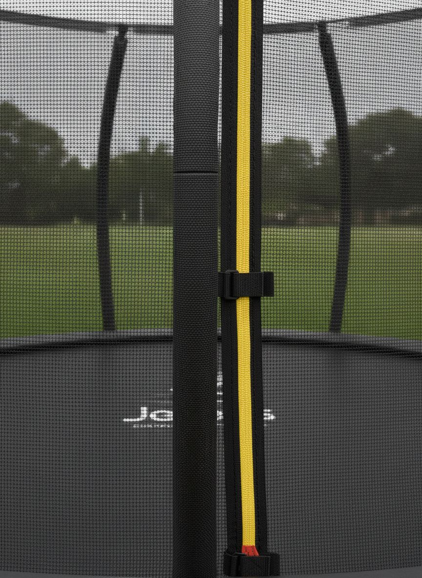 8-foot outdoor trampoline with black safety enclosure net and metal frame โ view 4