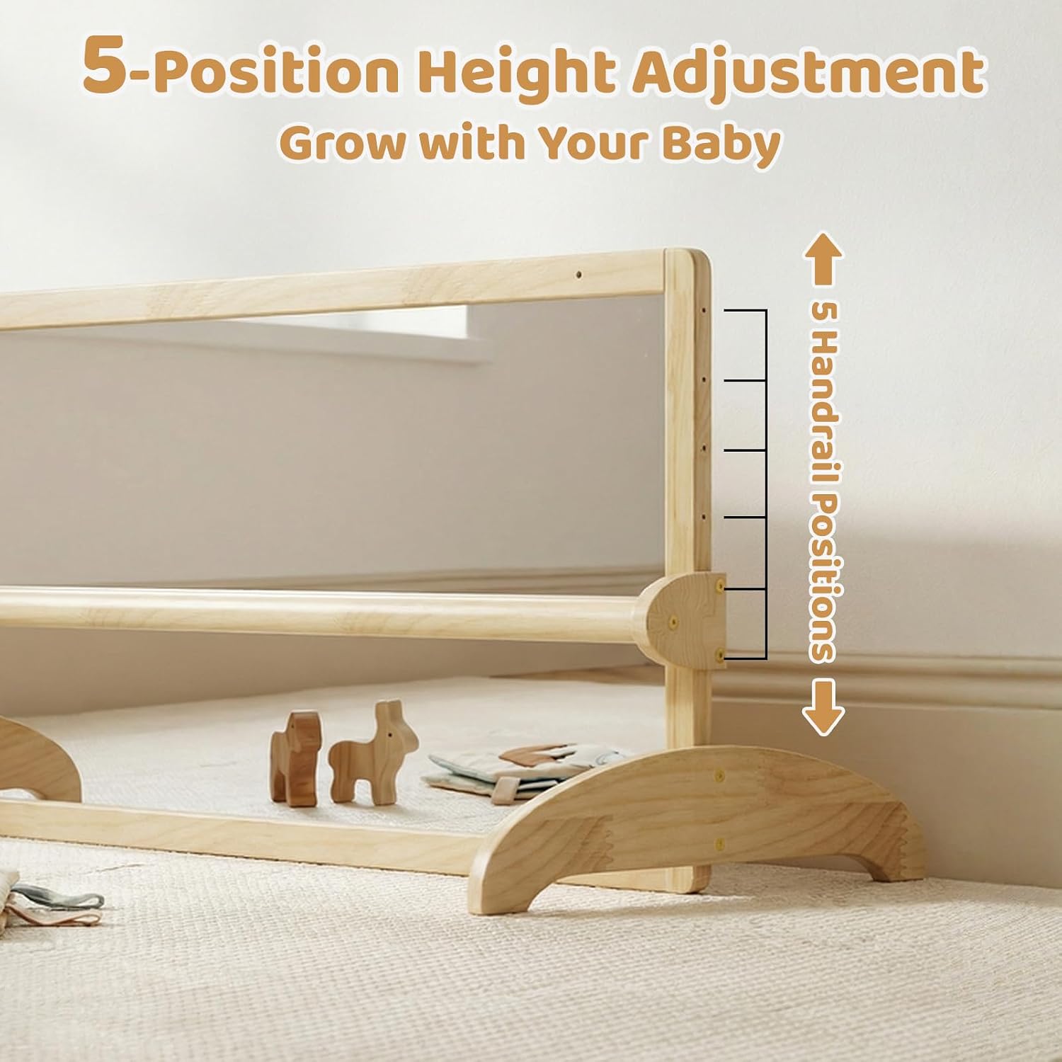 Wooden Montessori standing mirror with natural pull-up bar, full-length reflection for baby gross motor development — view 2