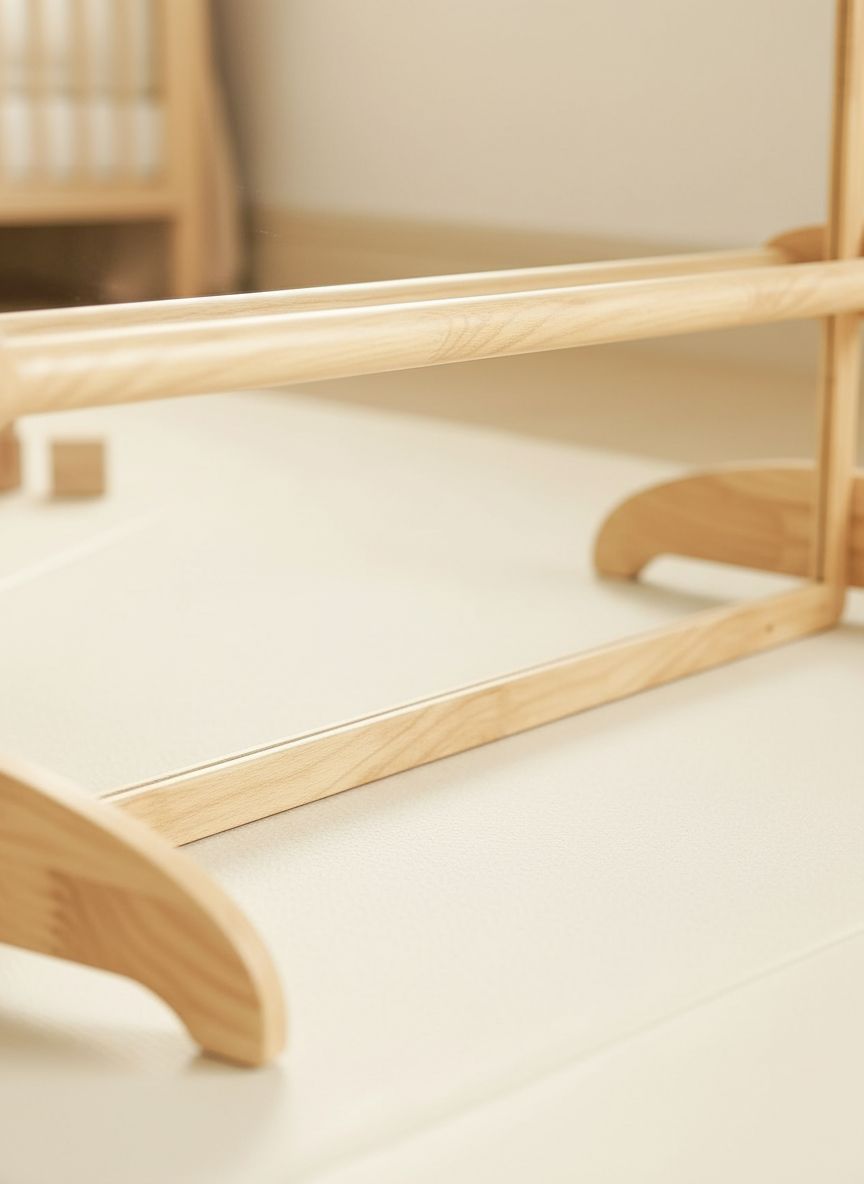 Wooden Montessori standing mirror with natural pull-up bar, full-length reflection for baby gross motor development — view 4