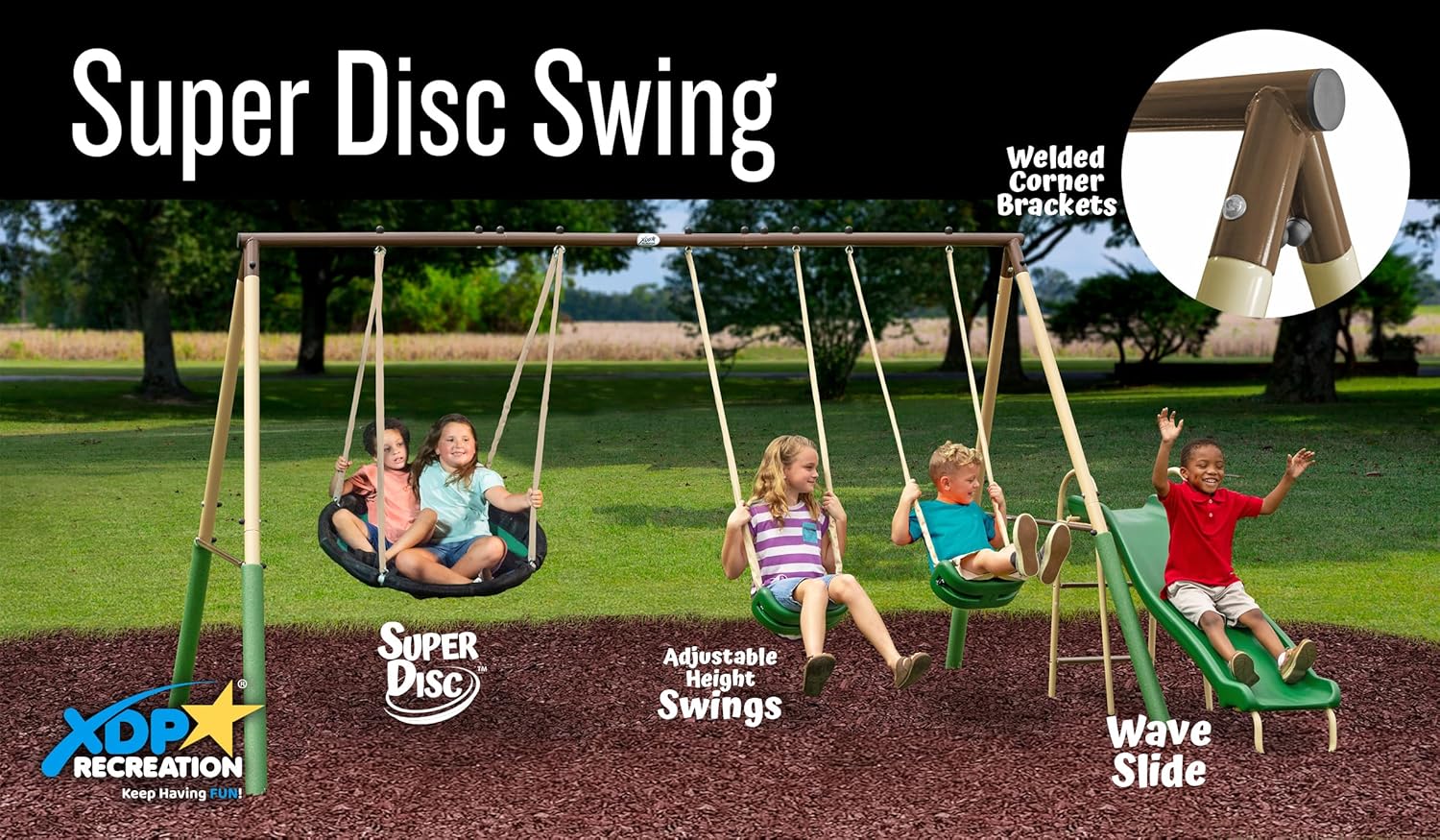 SuperDisc swing set with metal frame and padded leg protection, designed for multiple children — view 4