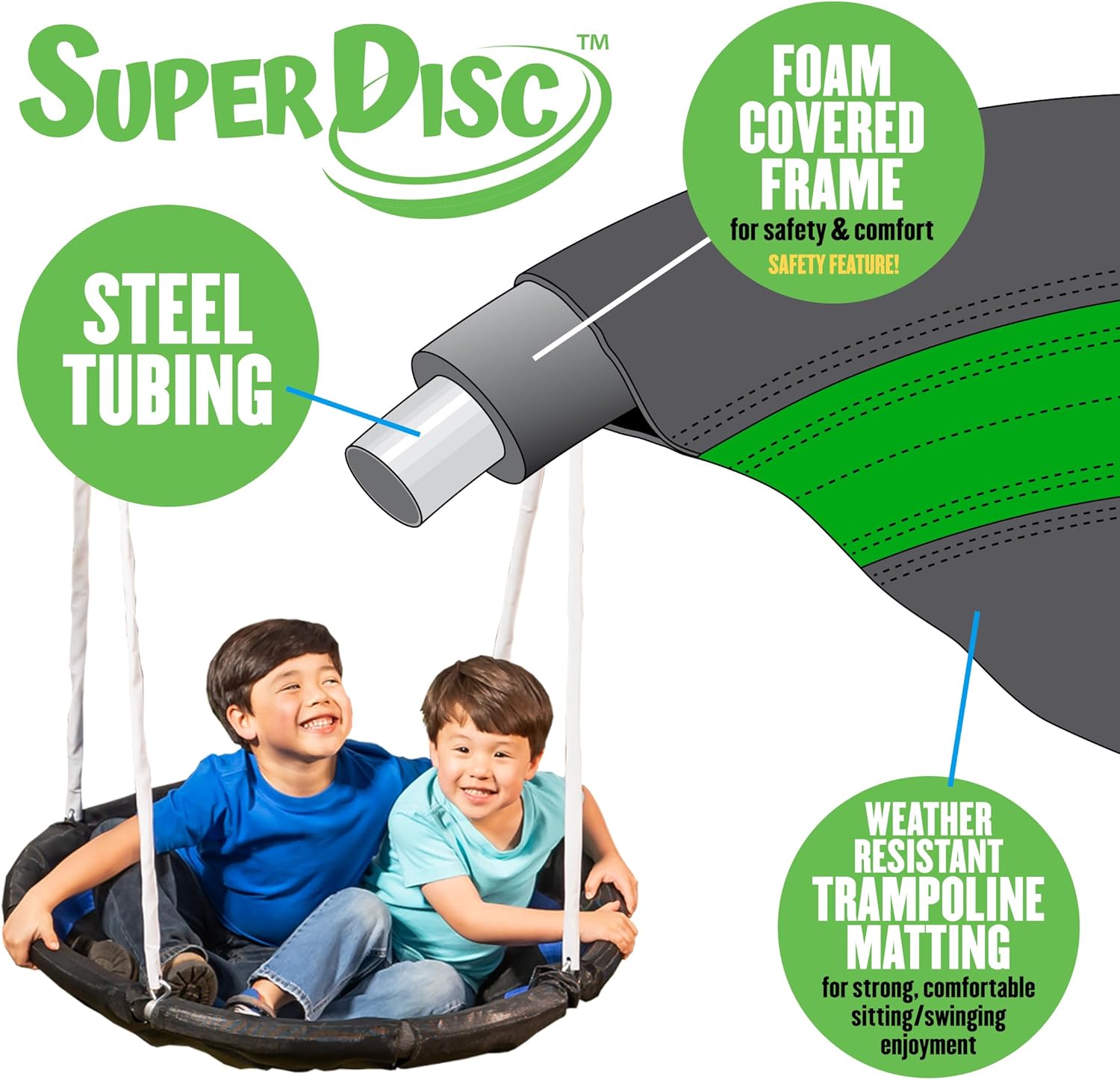 SuperDisc swing set with metal frame and padded leg protection, designed for multiple children — view 4
