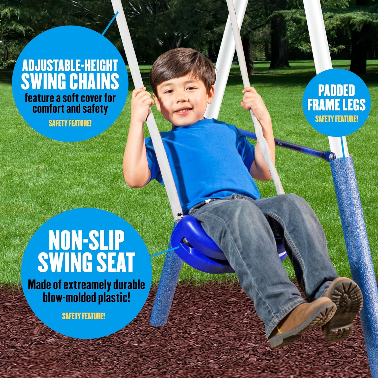 SuperDisc swing set with metal frame and padded leg protection, designed for multiple children — view 2