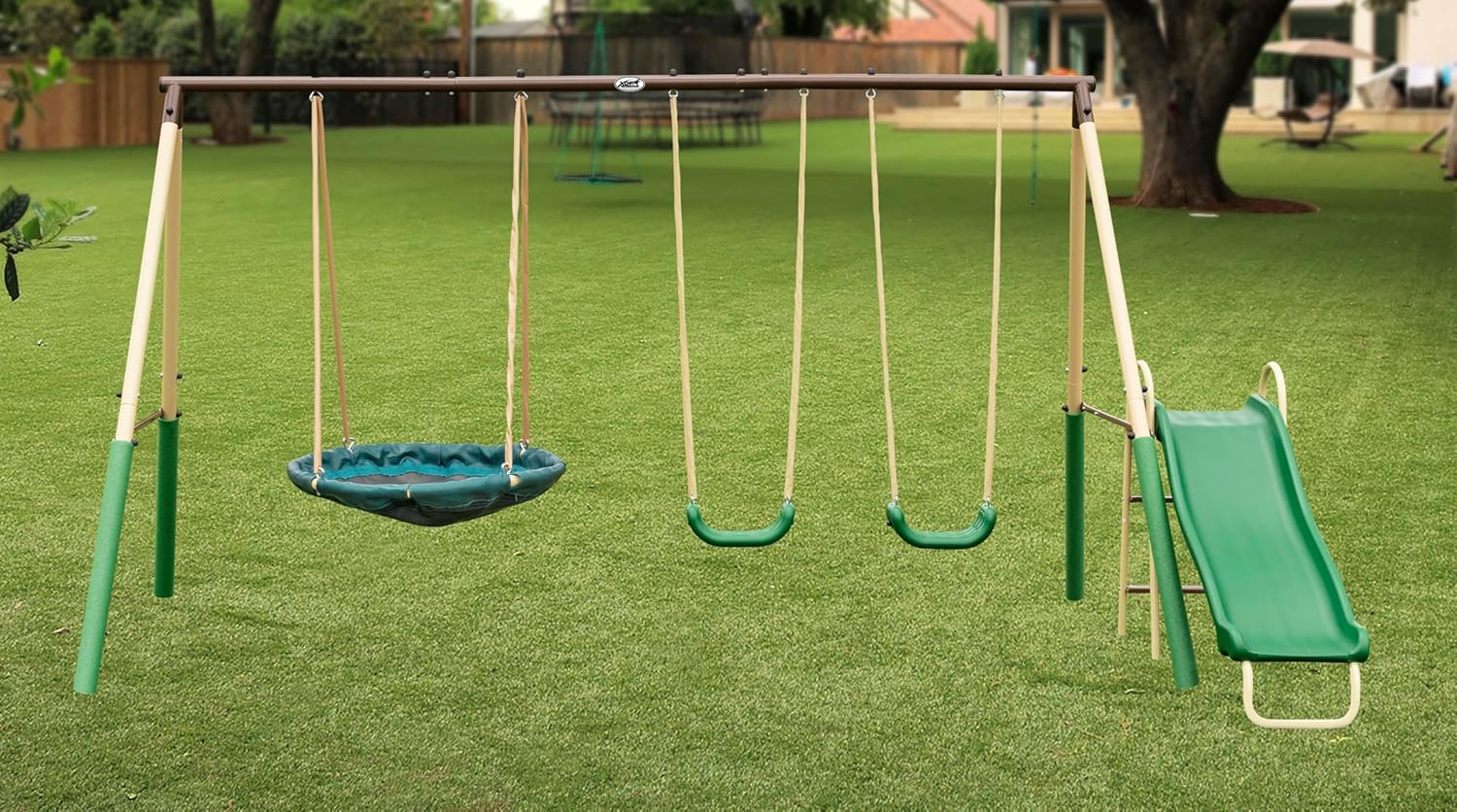 SuperDisc swing set with metal frame and padded leg protection, designed for multiple children — view 3