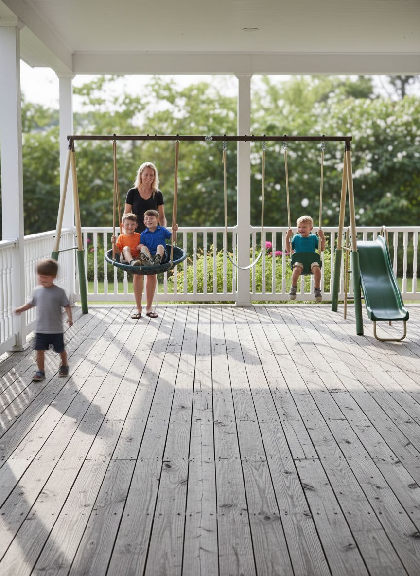 SuperDisc swing set with metal frame and padded leg protection, designed for multiple children — view 2
