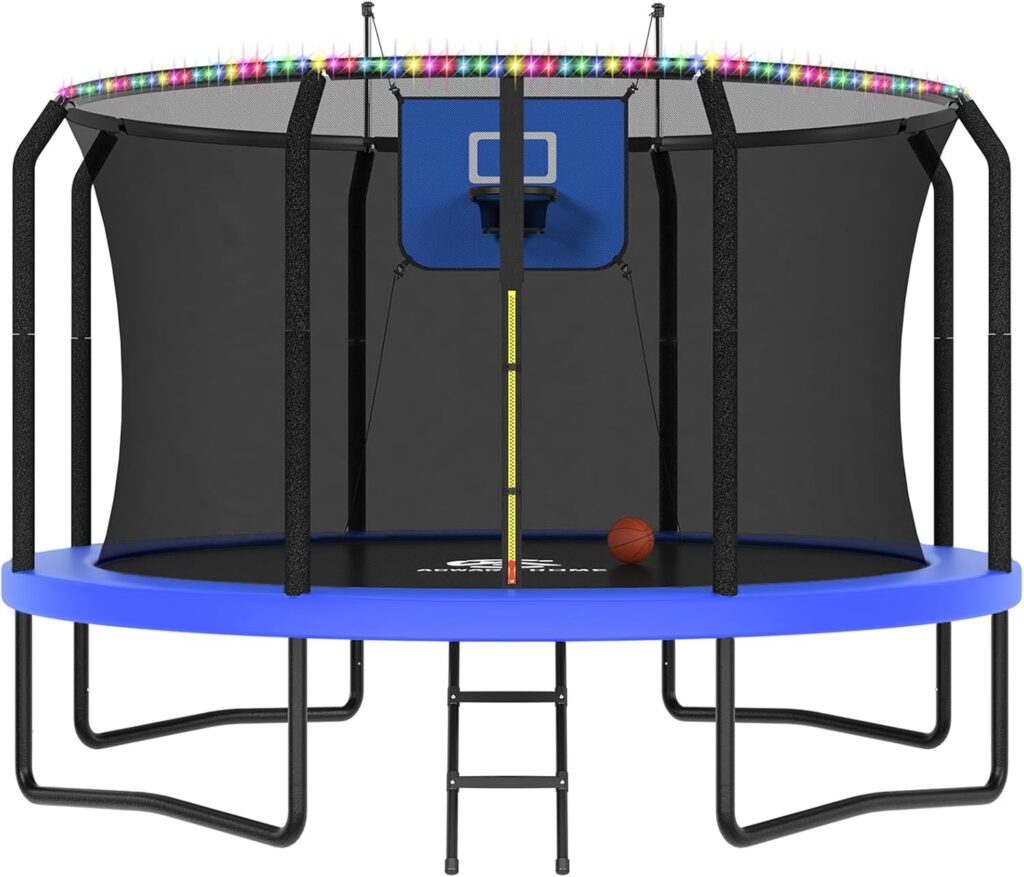 8ft Trampoline with Basketball Hoop & LED Lights