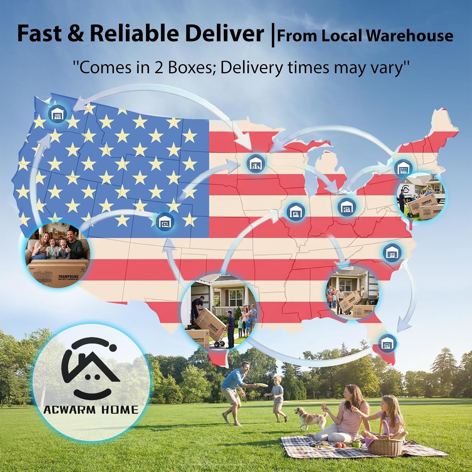 8ft outdoor trampoline with black enclosure net, basketball hoop attachment, and integrated LED lights for backyard play — view 4